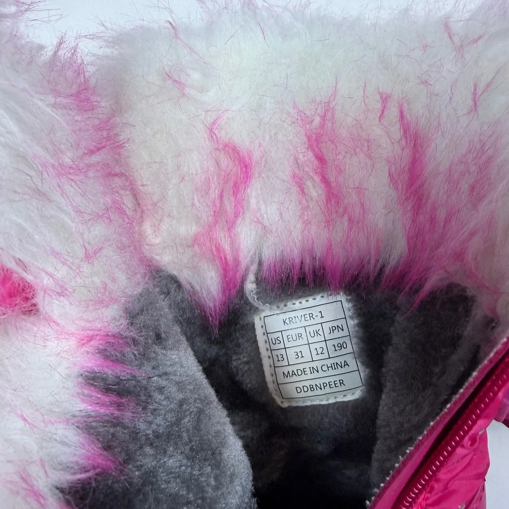 KRIVER-1 Snow Boots Kids Size 13 Pink Star Quilted Faux Fur Trim Duck Boots